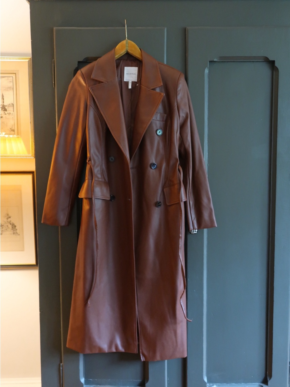 Avec Les Filles Brown Faux Leather Double-Breasted Trench